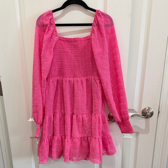 Urban Outfitters Hot Pink Smocked Tiered Mini Dress - Picture 3 of 3